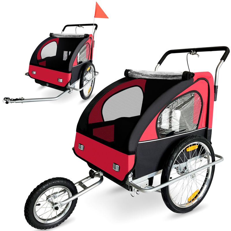 Veloanhänger 2in1 Jogger - in Rot/Schwarz - Silver Frame