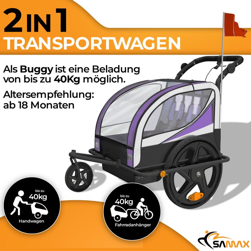 360° drehbarer Veloanhänger 2in1 Jogger - in Lila - Black Frame