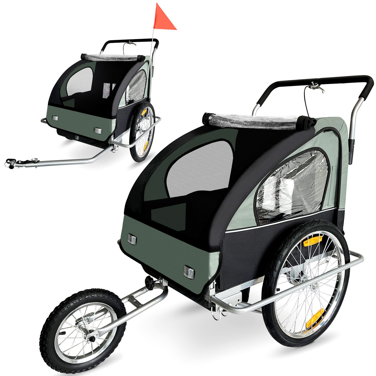 Veloanhänger 2in1 Jogger - in Dunkelgrün/Schwarz - Silver Frame