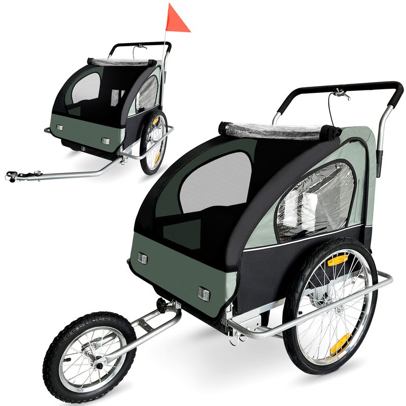 Veloanhänger 2in1 Jogger - in Dunkelgrün/Schwarz - Silver Frame