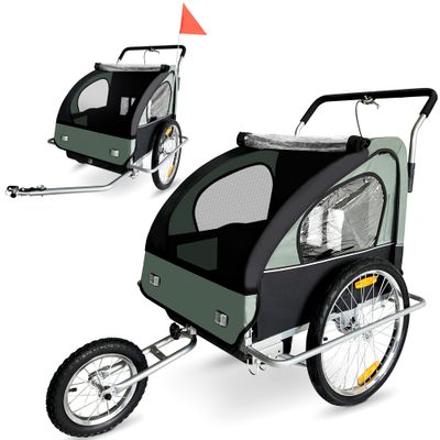 Veloanhänger 2in1 Jogger - in Dunkelgrün/Schwarz - Silver Frame