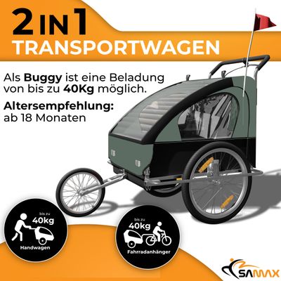 Veloanhänger 2in1 Jogger - in Dunkelgrün/Schwarz - Silver Frame