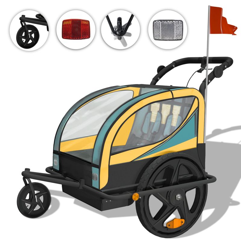 360° drehbarer Veloanhänger 2in1 Jogger - in Blau / Gelb - Black Frame