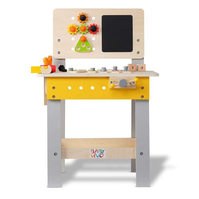 höhenverstellbare Spielwerkbank / Werkbank für Kinder aus Holz - Bob mit Tafel und 39 Teilen Zubehör