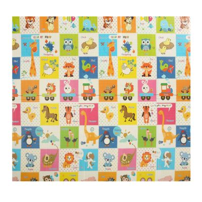 Spielmatte / Spielteppich für Kinder doppelseitig mit Tieren 200 x 180 cm - Zoo