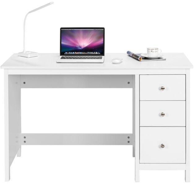 Schreibtisch mit 3 Schubladen &amp; Anti-Kipp-Vorrichtung Computertisch 120 x 50 x 75 cm weiss