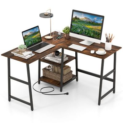 Schreibtisch L-Form Eckschreibtisch mit Steckdosen &amp; USB-Anschlüssen 120 x 120 x 75 cm Rustikales Braun