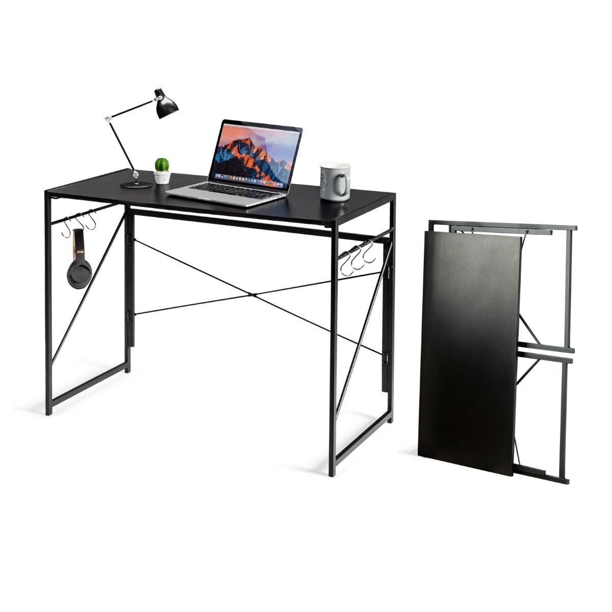 Klappbarer Schreibtisch Arbeitstisch mit Metallrahmen 100 x 50 x 75 cm Schwarz
