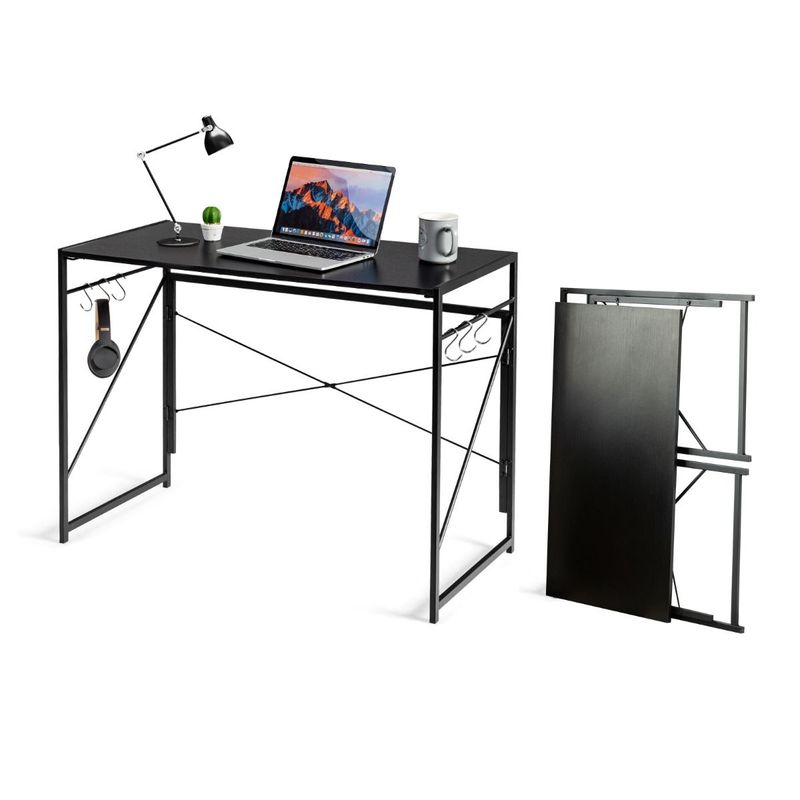 Klappbarer Schreibtisch Arbeitstisch mit Metallrahmen 100 x 50 x 75 cm Schwarz