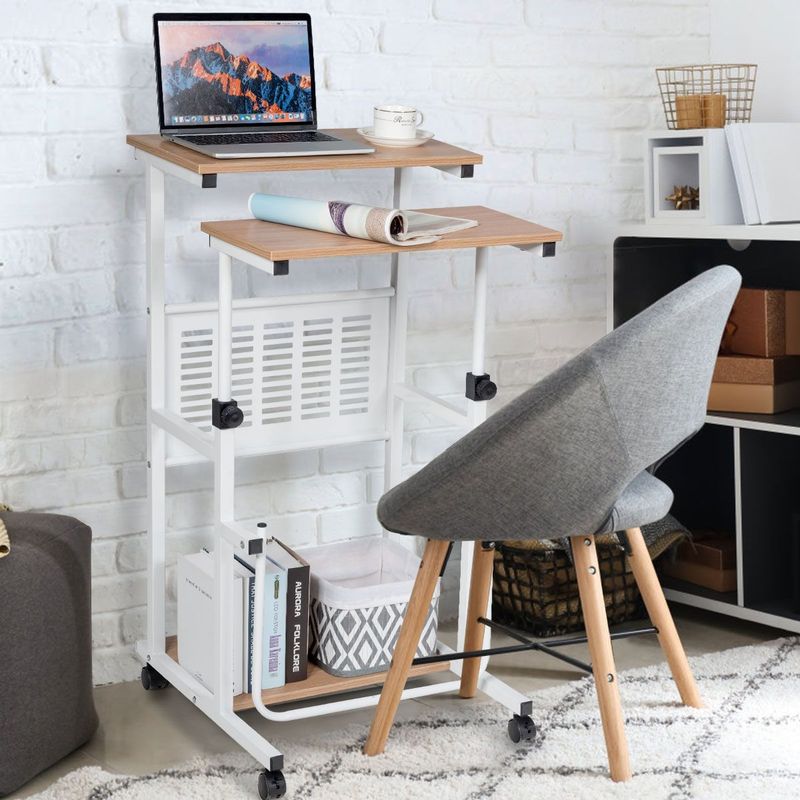 Höhenverstellbarer Computertisch 2-in-1 Bürotisch 55 x 53 x 98 cm Natur + Weiss