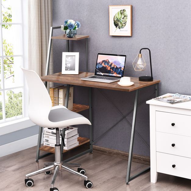 Computertisch mit Regal Schreibtisch 98 x 50 x 118 cm Braun + Schwarz