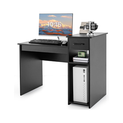 Schreibtisch aus Holz Computertisch mit Schublade &amp; Regalen 104 x 50 x 82 cm Schwarz