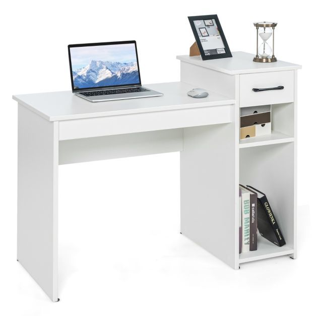 Schreibtisch mit Schublade &amp; offenen Regalen Computertisch aus Holz 102 x 50 x 82 cm Weiss