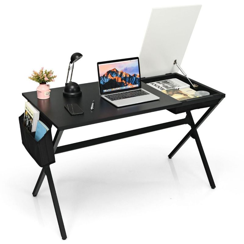 120 cm langer Schreibtisch mit Stauraum &amp; Seitentasche Computertisch Schwarz+ Weiss