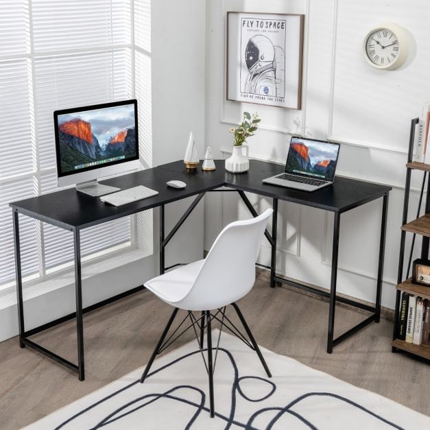 L-förmiger Schreibtisch mit Runder Ecke Computertisch 148 × 120 × 75 cm Schwarz