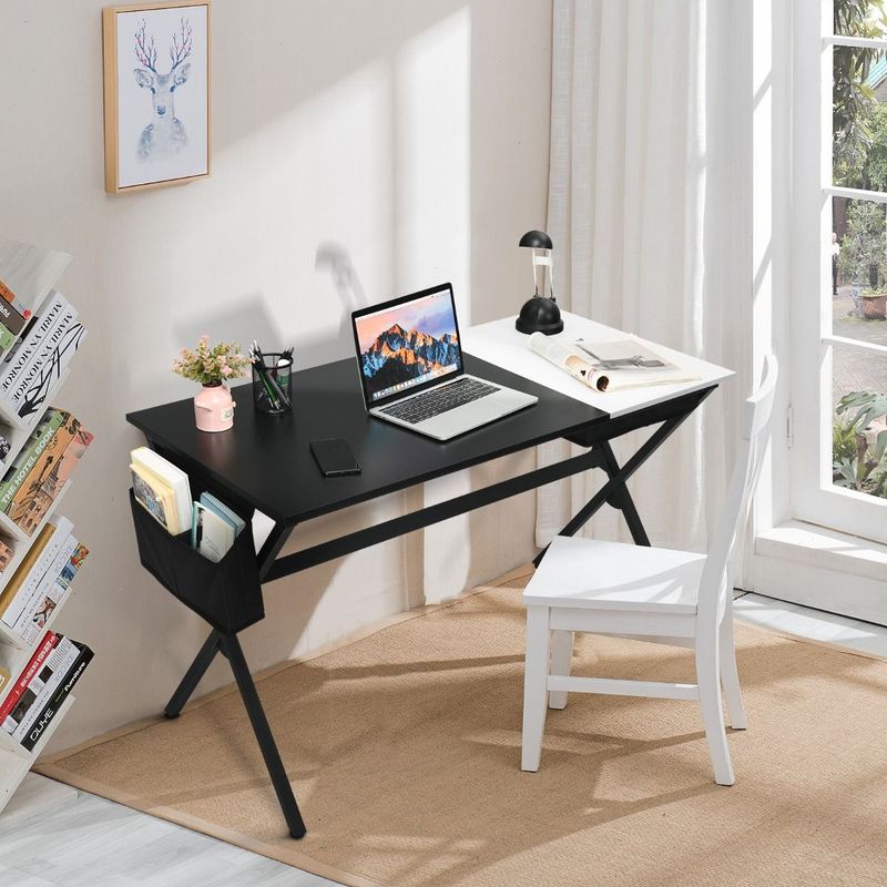 120 cm langer Schreibtisch mit Stauraum & Seitentasche Computertisch Schwarz+ Weiss