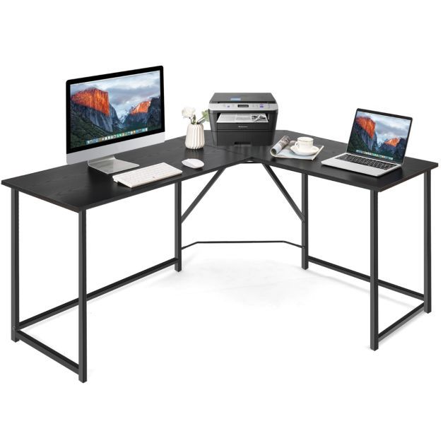L-förmiger Schreibtisch mit Runder Ecke Computertisch 148 × 120 × 75 cm Schwarz