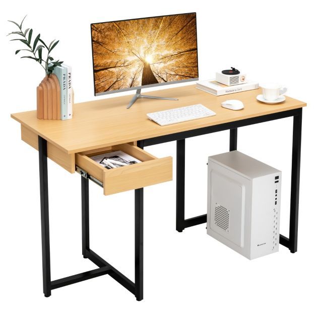 120 cm Computertisch mit Schublade Schreibtisch Natur