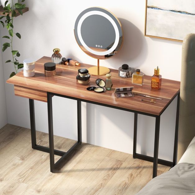 120 cm Computertisch mit Schublade Schreibtisch Nussbaum