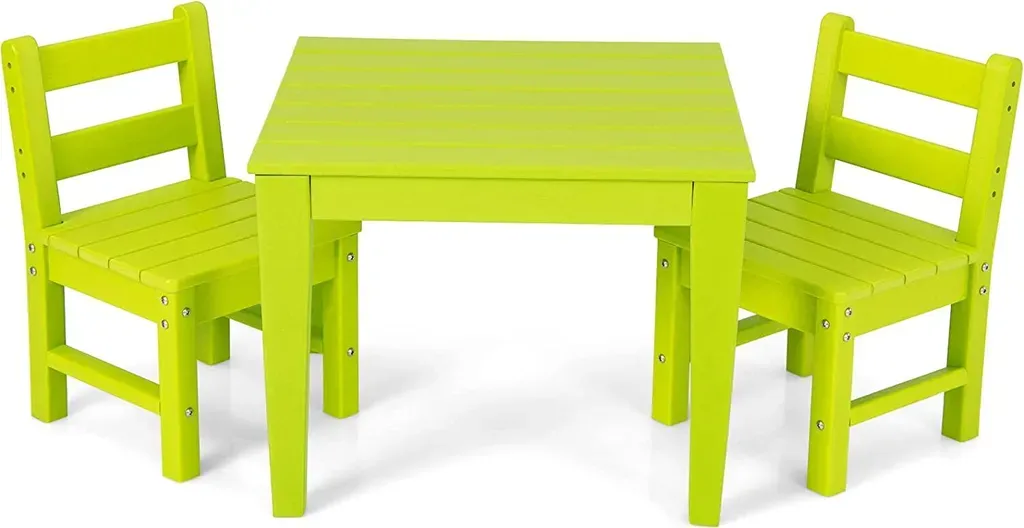 3 tlg. Kinder Tisch- &amp; Stuhlset Holz Spieltisch Set mit 2 Stühlen zum Malen &amp; Lesen Kindermöbelset grün