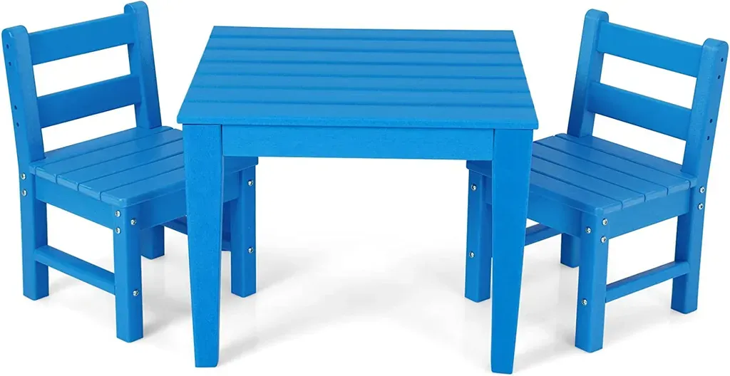 3 tlg. Kinder Tisch- &amp; Stuhlset Holz Spieltisch Set mit 2 Stühlen zum Malen &amp; Lesen Kindermöbelset blau