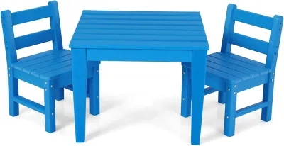 3 tlg. Kinder Tisch- &amp; Stuhlset Holz Spieltisch Set mit 2 Stühlen zum Malen &amp; Lesen Kindermöbelset blau