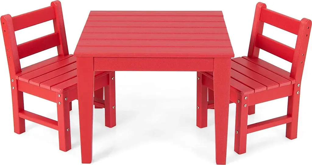 3 tlg. Kinder Tisch- &amp; Stuhlset Holz Spieltisch Set mit 2 Stühlen zum Malen &amp; Lesen Kindermöbelset rot