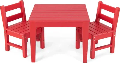 3 tlg. Kinder Tisch- &amp; Stuhlset Holz Spieltisch Set mit 2 Stühlen zum Malen &amp; Lesen Kindermöbelset rot