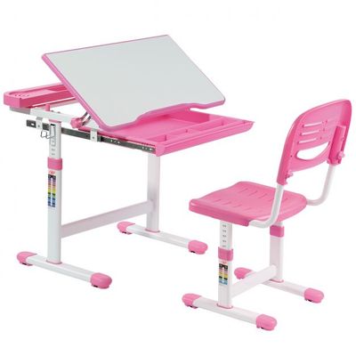 Kinderschreibtisch höhenverstellbar neigungsverstellbar Schülerschreibtisch Schreibtisch mit Stuhl rosa