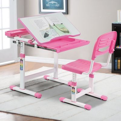 Kinderschreibtisch höhenverstellbar neigungsverstellbar Schülerschreibtisch Schreibtisch mit Stuhl rosa