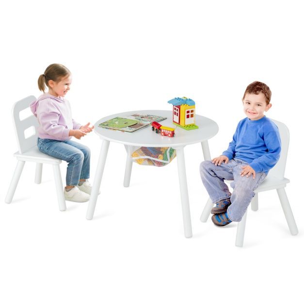 Kindertisch mit 2 Stühlen 3 TLG. Kindersitzgruppe aus Holz Kindersitzgarnitur mit Abnehmbarem Tischdeckel weiss