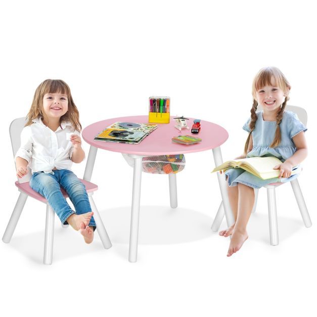Kindertisch mit 2 Stühlen 3 TLG. Kindersitzgruppe aus Holz Kindersitzgarnitur mit Abnehmbarem Tischdeckel pink