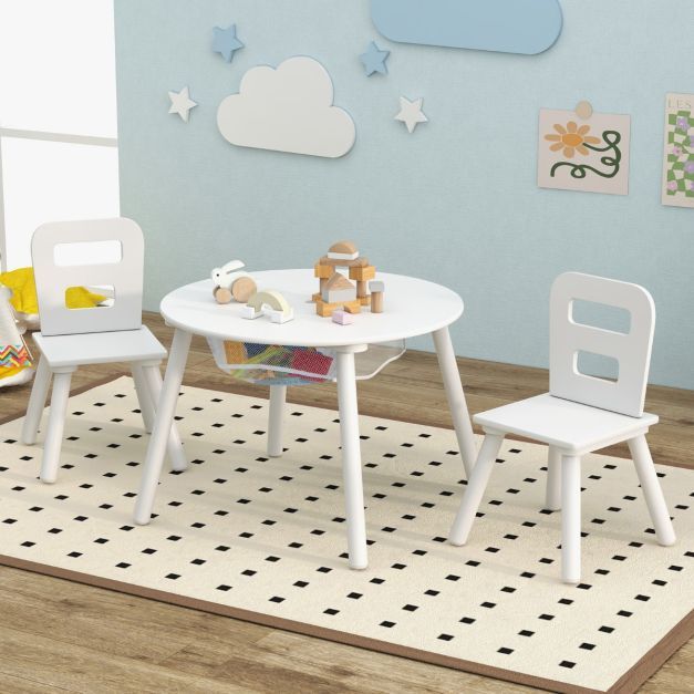 Kindertisch mit 2 Stühlen 3 TLG. Kindersitzgruppe aus Holz Kindersitzgarnitur mit Abnehmbarem Tischdeckel weiss