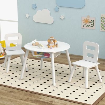 Kindertisch mit 2 Stühlen 3 TLG. Kindersitzgruppe aus Holz Kindersitzgarnitur mit Abnehmbarem Tischdeckel weiss