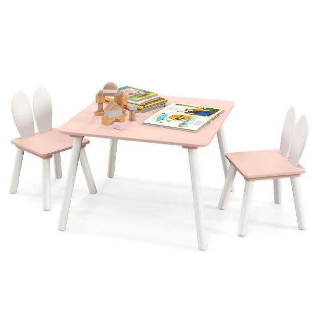 Kindertisch mit 2 Stühlen 3 TLG. Kindersitzgruppe mit Massivholzbeine rosa