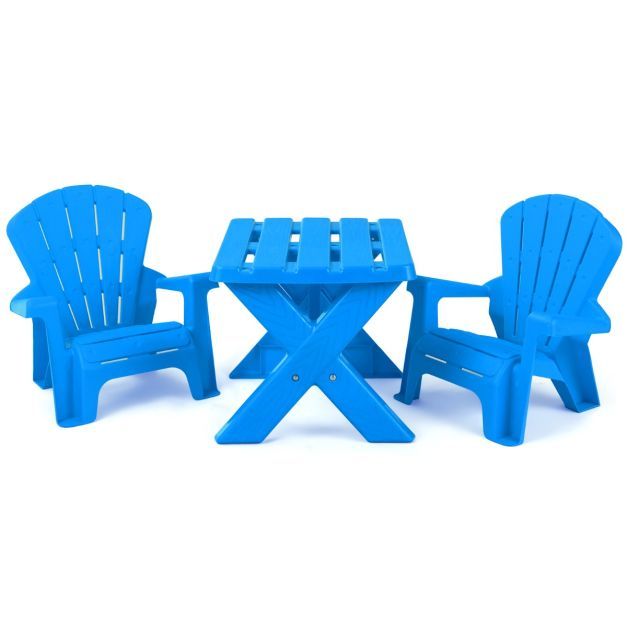 3 TLG. Kindersitzgruppe aus Kunststoff Kindertisch mit 2 Adirondack-Stühlen Blau