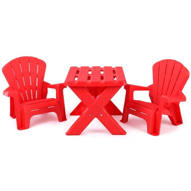 3 TLG. Kindersitzgruppe aus Kunststoff Kindertisch mit 2 Adirondack-Stühlen rot