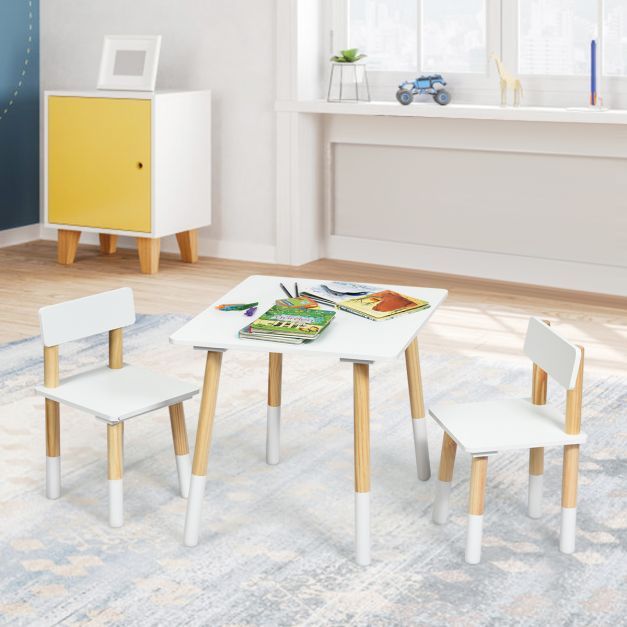 3-teiliges Kindersitzgruppe Holz Kindertisch und 2 Stühle Weiss