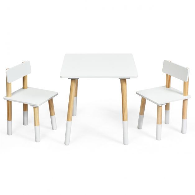 3-teiliges Kindersitzgruppe Holz Kindertisch und 2 Stühle Weiss