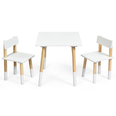 3-teiliges Kindersitzgruppe Holz Kindertisch und 2 Stühle Weiss