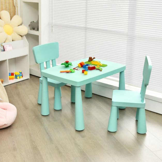 3 TLG. Kindersitzgruppe Kindertisch mit 2 Stühlen Kindermöbel aus Kunststoff Grün