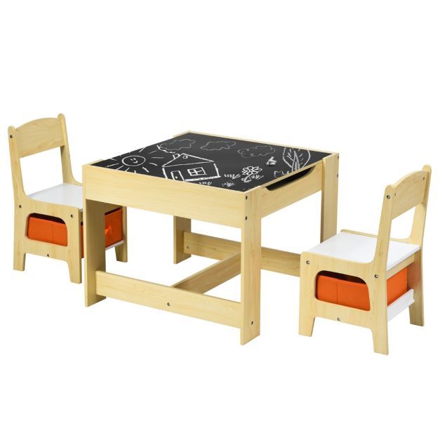 3 TLG. Kindersitzgruppe Kindertisch mit 2 Stühlen aus Holz 3 in 1 Maltisch