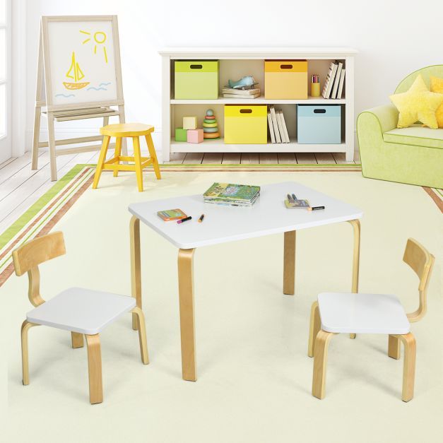 Kindertisch mit 2 Stühlen aus Holz 3tlg. Kindersitzgruppe weiss