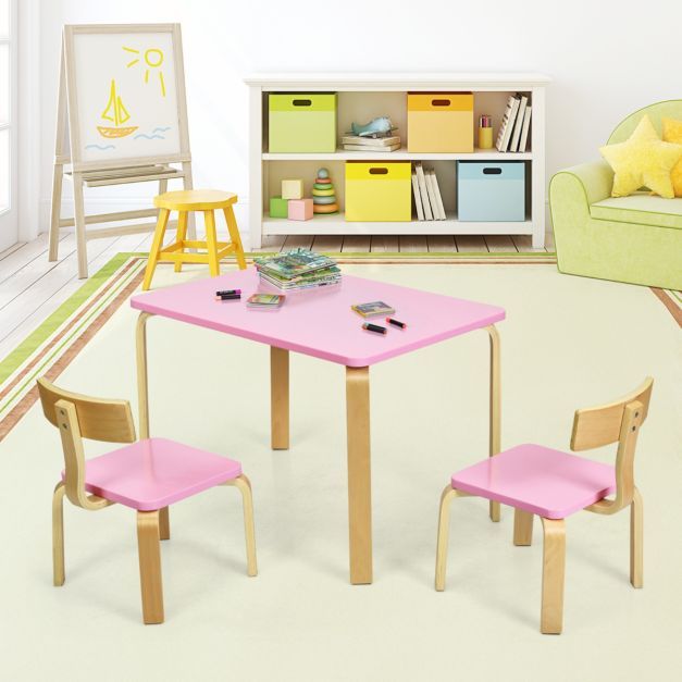 Kindertisch mit 2 Stühlen aus Holz 3tlg. Kindersitzgruppe rosa