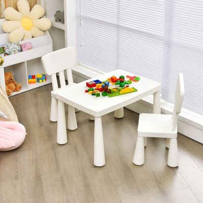 3 TLG. Kindersitzgruppe Kindertisch mit 2 Stühlen Kindermöbel aus Kunststoff Weiss