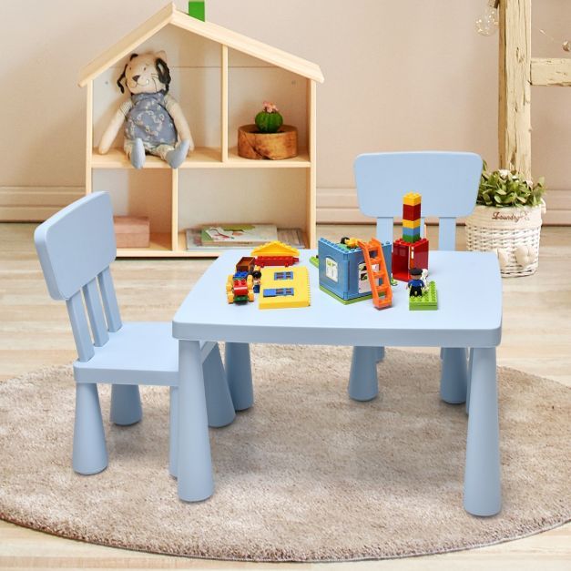 Kindertisch und 2 Stühlen 3 TLG. Kindersitzgruppe Kindermöbel-Set blau