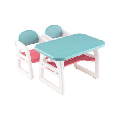 3tlg. Kindersitzgruppe mit Regal &amp; Ablagefach zum Lesen für 1–5 Jahre Blau &amp; Pink