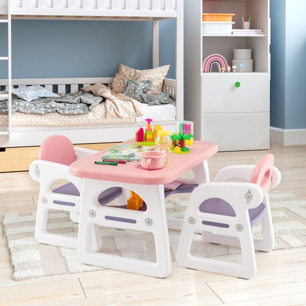 3tlg. Kindersitzgruppe mit Regal &amp; Ablagefach zum Lesen für 1–5 Jahre Rosa &amp; Lila