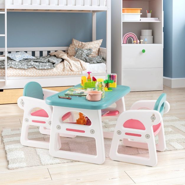 3tlg. Kindersitzgruppe mit Regal &amp; Ablagefach zum Lesen für 1–5 Jahre Blau &amp; Pink