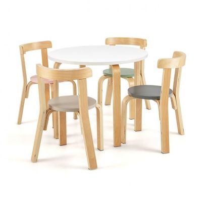 Kindertisch Holztisch mit 4 Stühlen Kindertisch- und Stuhl-Set mit Rückenlehne Bunt